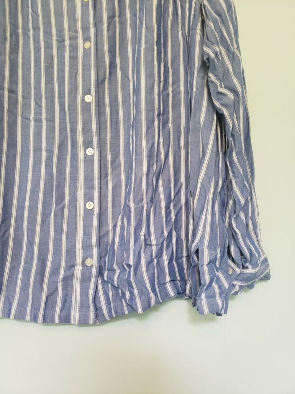 Loft Womens Plus 16 Blouse Button Up High Collar Ruffle Blue Stripe Career NWT - Picture 4 of 6